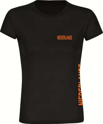 Produktbild von multifanshop Damen T-Shirt - Niederlande - Brust & Seite, schwarz, Größe S