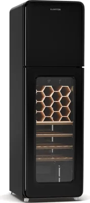 Produktbild von Klarstein Shirley Weinkühlschrank Mit Gefrierfach - 63 Flaschen, Zwei Zonen, –10 bis 18 °C, Freistehend, LED-Beleuchtung, Retro-Design, Hybrid-Regale, Chrom