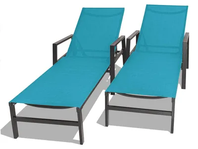 Image de Tigri - Ensemble de 2 chaises longues de jardin en aluminium et textilène. Bains de soleil design avec accoudoirs et dossier réglable à 5 positions turquoise