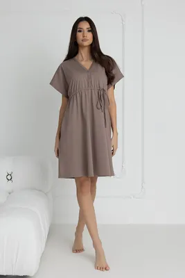Produktbild von DOLCE SONNO Damen Nachthemd Rebeca – Umstands- und Stillnachthemd aus 100% Baumwolle für Schwangere & Stillende – Taupe, Größe S