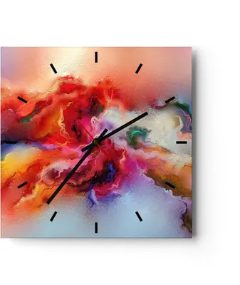 Produktbild von Wanduhr - Quadrat - Glasuhr - Abstraktion modern - 30x30cm - Schleichendes Uhrwerk - Lautlos - zum Aufhängen bereit - Dekoration Modern - Wanddekoration aus Glas - C3AC30x30-4035