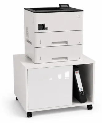 Produktbild von SIMPLYFURN Druckerschrank Amira Weiß Hochglanz Front, Druckerkommode mit Rollen, 58x52x44 cm, Push-to-Open Tür, extra tief und geschlossen