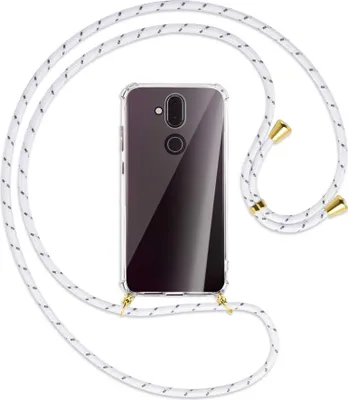 Produktbild von Handykette Backcover-Schutzhülle mit Band (Metall goldfarben) für Nokia 8.1 - weiß/grau
