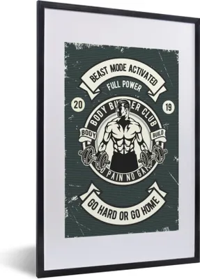 Produktbild von MuchoWow® MuchoWow® Gerahmtes Poster Mancave - Gewichte - Sport - Retro - Zitate 40x60 cm - Poster mit zchwarzem Bilderrahmen - Poster in Rahmen