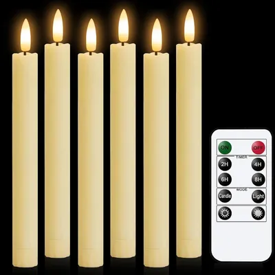 Immagine prodotto di 6 candele a LED a forma di bastoncino, 25 cm, lunghe e sottili, con timer e funzione di tremolio, telecomando, ideali per la decorazione d'interni, illuminazione decorativa (batterie non incluse)