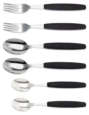 A set of cutlery arranged vertically against a white background.