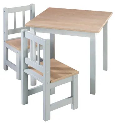 Produktbild von roba Kindersitzgruppe 'Woody' - 2 Kinderstühle & 1 Tisch - Sitzgarnitur / Sitzmöbel für Kinder in Holzdekor & Taupe