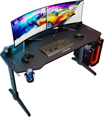 Produktbild von Computertisch Gaming Tisch LED 140 cm mit Mauspad, Getränkehalterung und Kopfhörerhaken Ultradesk PC Tisch Groß