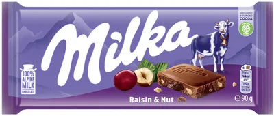 Obrázok produktu pre Milka mliečna čokoláda s hrozienkami a orechmi 90 g