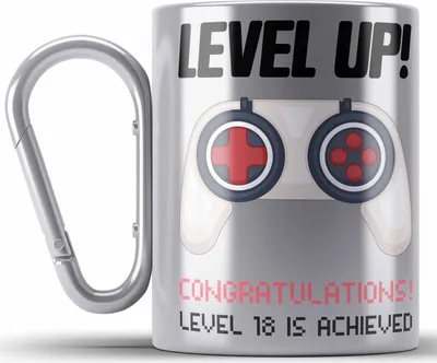 Produktbild von Trendation - 18. Geburtstag Edelstahl Tasse Karabiner Jungen Jungs Geschenk 18er Geschenkidee 18 Sohn Gamer Zocker Sprüche Lustig (Silber)
