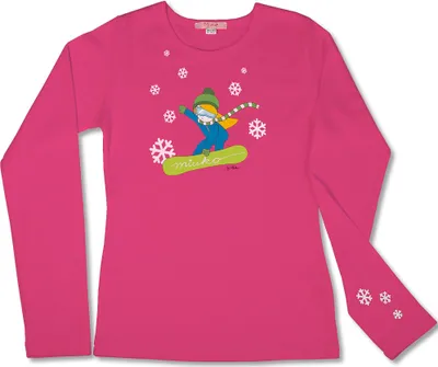 Produktbild von Miuko Langarmshirt für Mädchen weiß oder pink, T-Shirt langärmlig, Motiv Snowboarderin, Teenager, 100% Baumwolle