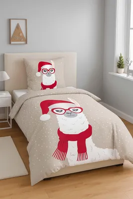 Produktbild von Fleece Bettwäsche 135 x 200 cm Kinder Garnitur Winter 2 tlg. mit Reißverschluss in Grau mit Lama