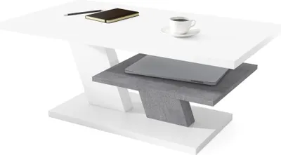 Produktbild von Moderne Wohnzimmertisch Conte, Weiß + Beton, mit Matt-Oberfläche – Stilvolles Design & Praktische Funktion -05