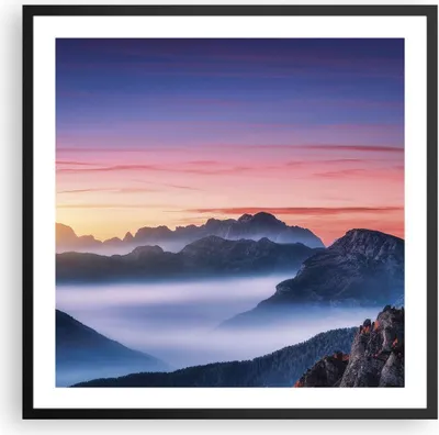 Produktbild von Gerahmtes Poster - Schwarzer Rahmen - Westen Sonne Berge - 60x60 cm - Wand Bild - Wanddeko - Wandbilder - Kunstposter - Wandposter - Bilderrahmen - Bilder - Kunstdruck - P2BAC60x60-4525
