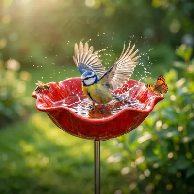 Produktbild von Vogeltränke Metall Sonnenblume B-Rot 20 x 64 cm
