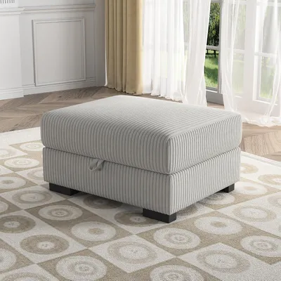 Produktbild von Sitzhocker mit Stauraum aus Cordstoff in Grau, Polsterhocker und Fußhocker für Wohnzimmer und Schlafzimmer