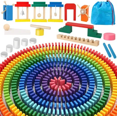 Image de Jeu de dominos en bois pour enfants, avec sac de rangement