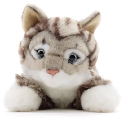 Produktbild von Uni-Toys - Katze mit getigertem Fell (grau), liegend - 38 cm (Länge) - Plüsch-Kä