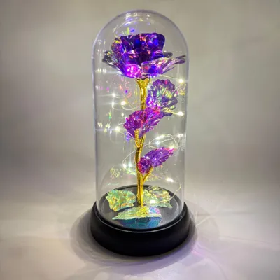 Produktbild von Minicee Ewige Rose in Acrylglas mit LED – 18 cm – Romantische Rose Geschenkidee für Valentinstag, Geburtstag & Hochzeit Lila