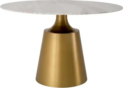 Produktbild von Casa Padrino Luxus Esstisch Weiß / Messingfarbig  Ø 120 x H. 77 cm - Runder Marmor Küchentisch - Luxus Esszimmer Möbel