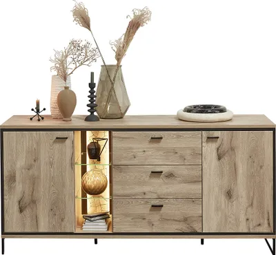 Produktbild von Sideboard 180cm mit Beleuchtung, Eiche mit schwarz, RINGSTED-55