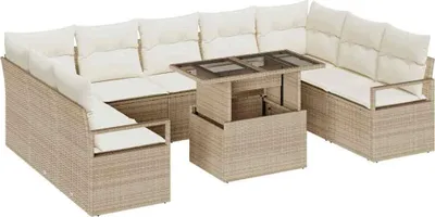Produktbild von vidaXL Gartensofa-set 10 stk. Beige Poly Rattan