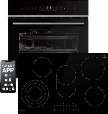 Produktbild von KKT KOLBE | Autarkes Herdset | 60cm Einbaubackofen EB8317HC | 77cm Kochfeld KK7705RL | Drehspieß | Pizzafunktion | Grill | Umluft | Heißluft | Timer | Air Fry Gitterrost | SET8317HCKK77RL