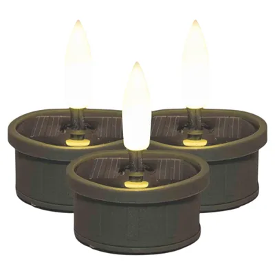 Produktbild von Anna's Collection Solar Teelichte oliv grün LED 3er Set 3D-Flamme 3,7x4,5cm uv-beständig outdoor