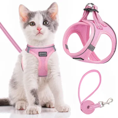 Katzengeschirr mit Leine, verstellbar, weich, reflektierend, XS, rosa