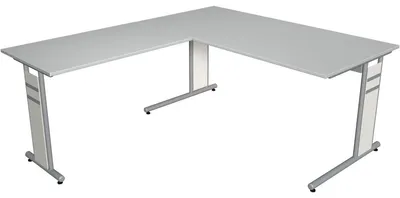 Produktbild von Schreibtisch Form4 160 C-Fuß-Gestell 160x80x68-82cm / Anbau 100x60cm lichtgrau