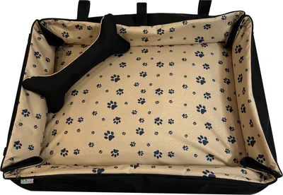 Produktbild von Premium Hundebett Oksana XL 120x90x20cm Pfoten Beige/Schwarz