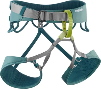 Klettergurt "Miro" von Edelrid in Türkis mit grauen und grünen Akzenten; geeignet für Kletteraktivitäten.