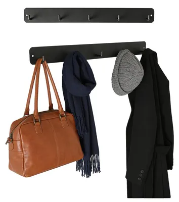 Productafbeelding van Garderobestang – Met 5 haken – Voor wandmontage – Zwart – 36 cm – 2 stuks