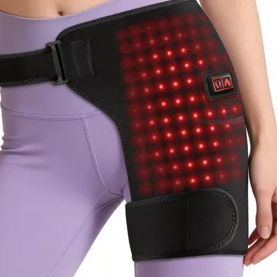 Produktbild von Rotlicht Therapie Hüftgürtel mit Wärme & Vibration, USB Heizgürtel für Hüfte, Oberschenkel & Rücken, 3 Heizstufen 46-65°C, gegen Ischias & Hüftschmerzen