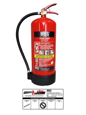 Produktbild von MBS FIRE 9kg ABC Pulver Feuerlöscher EN 3 A/B/C 55A 233B= 15LE inkl. Plakette