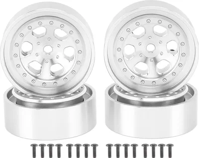 Productafbeelding van 4 stuks wielen, 1,3 inch velg, aluminiumlegering, 6-gaats wielnaven, geschikt voor Traxxas TRX4M 1/18 RC crawler, zilverkleurig