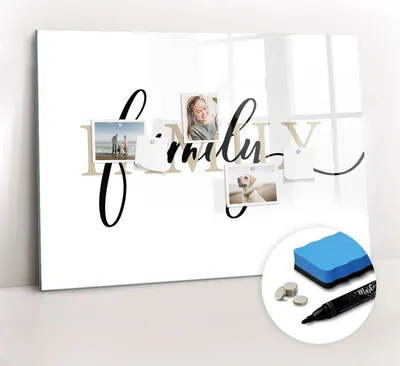 Produktbild von Magnetpinnwand Memoboard - Zubehörsatz - Schwarzer Marker + Schwamm + Magnete - 100 x 70 cm - Familieninschrift