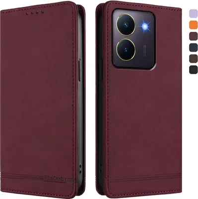 Obrázek produktu pro Pouzdro pro Vivo Y36 4G, retroPolyuretankožené flip pouzdro s stojánkem a přihrádkami na karty Červený