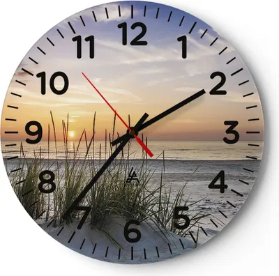 Produktbild von Wanduhr - Rund - Glasuhr - Westen Sonne Strand - 30x30cm - Schleichendes Uhrwerk - Lautlos - zum Aufhängen bereit - Dekoration Modern - Wanddekoration aus Glas - C4AR30x30-4201