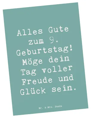 Produktbild von Mr. & Mrs. Panda Postkarte Spruch 9. Geburtstag Freude - Meeresbrise - Geschenk, Neunter, Geburtstagdeko, Postkarten, Grußkarte, Fotokarte, Happy Birthday, besonderer Tag
