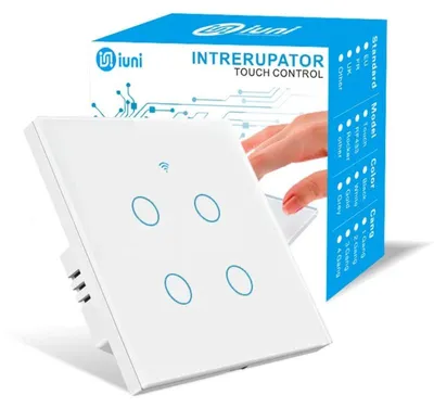Obrázok produktu pre Inteligentný dotykový spínač, WiFi, tvrdené sklo, iUni 4G, LED