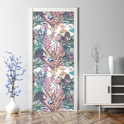 Produktbild von Dekorative Aufkleber selbstklebend Abnehmbarer Türposter Klebefolie Bunte Retro Blumen 85 x 200 cm