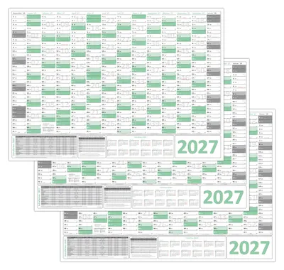 Produktbild von 3 Stück Green Wandkalender / Wandplaner 2027 gefaltet DIN A1 Format (594 x 841 mm) mit 12 Monaten
