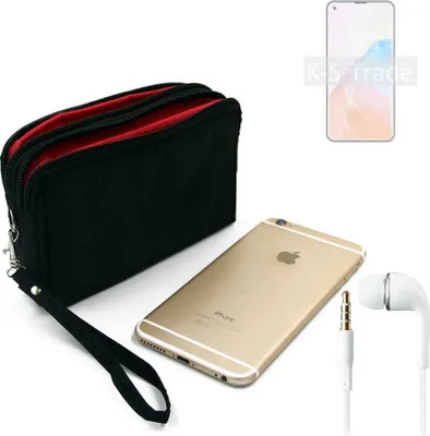 Produktbild von TOP SET kompatibel mit Cubot X30 Handy Hülle Gürteltasche schwarz + Kopfhörer Travel Bag Travel-Case mit Diebstahlschutz praktische Schutz Hülle