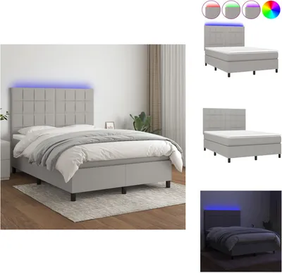 Produktbild von vidaXL Boxspringbett mit Matratze & LED Hellgrau 140x200 cm Stoff -  Betten & Bettgestelle