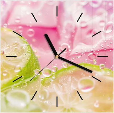 Produktbild von Wanduhr aus Glas mit Motiv Limetten Spritzer- 30 x 30 cm - inkl. Aufhängesystem