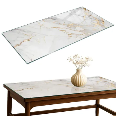 Produktbild von Glasplatte Tisch – Esstischplatte Glas – Tischplatte Glas – Glasarbeitsplatte Tisch – Glasplatte Esstisch – Pflegeleicht – Witterungsbeständig – 100x50 cm – Eleganter Marmor mit Adern