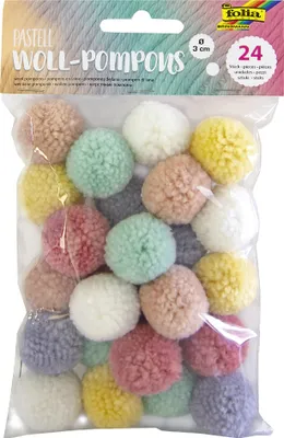Produktbild von folia Woll-Pompons "Pastell" 24 Stück farbig sortiert