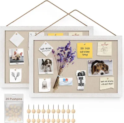 Produktbild von Korkboard mit Leinen 40x30 cm - Dekoratives Bulletin Board mit Holzrahmen