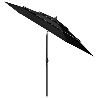 Image de vidaXL Parasol avec mât en aluminium 3 couches noir 3 m